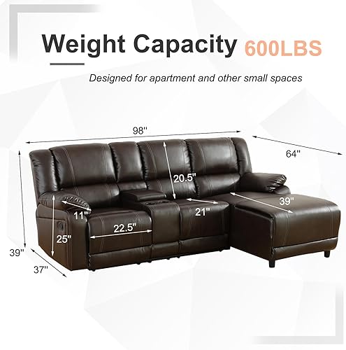 Miniatura 2 de Plithzy Sofá reclinable de piel sintética, juego de muebles de cuero para sala de estar, juego de sofá modular reclinable con consola central para