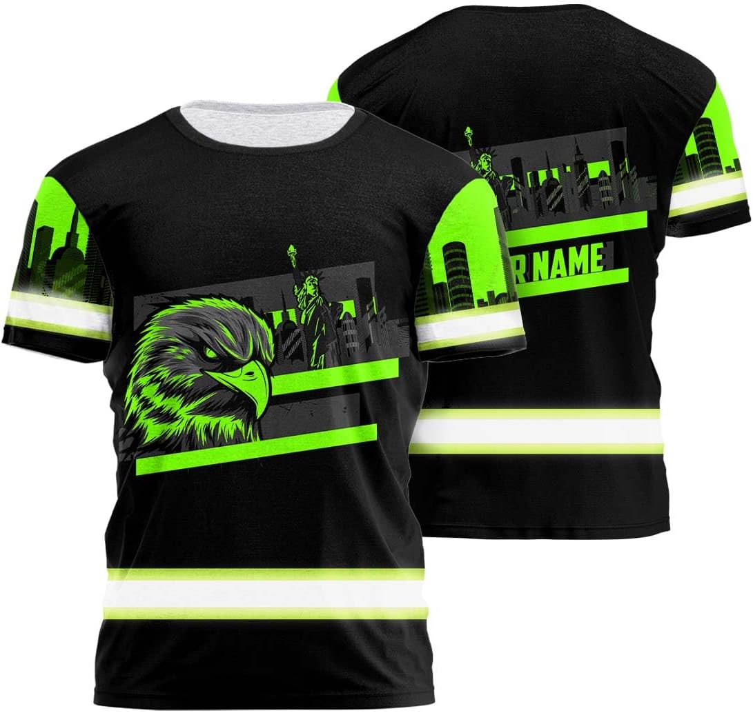 Eagle US Flag High Visibility Shirt for Men Hi Vis Shirt Custom Name Class 3 Reflective Safety Shirts Workwear