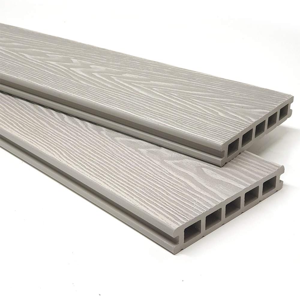 3.6m Composite WPC Decking - Deep Embossed Woodgrain Plastic Boards | 4 Colours Available | (5 sqm | 10 Boards, Ash White)