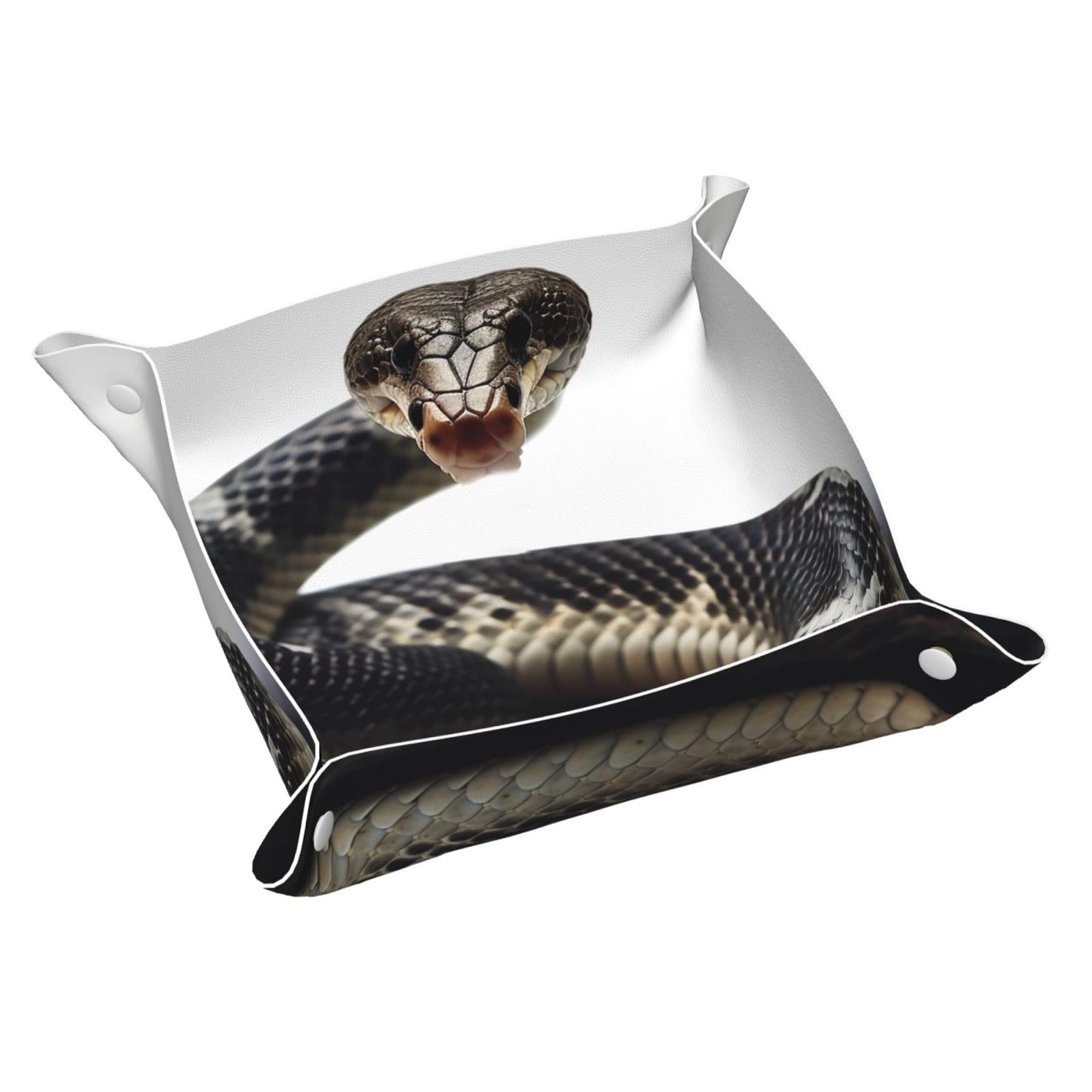 Small Valet Tray Desktop Storage Organizer, Pu Leather Catchall Bedside Vanity Tray Cobra Snake Nightstand Caddy Holder for Remote Controller, Keys, Phone, Wallet, Coin, Jewelry 7.9x1.6 Inch