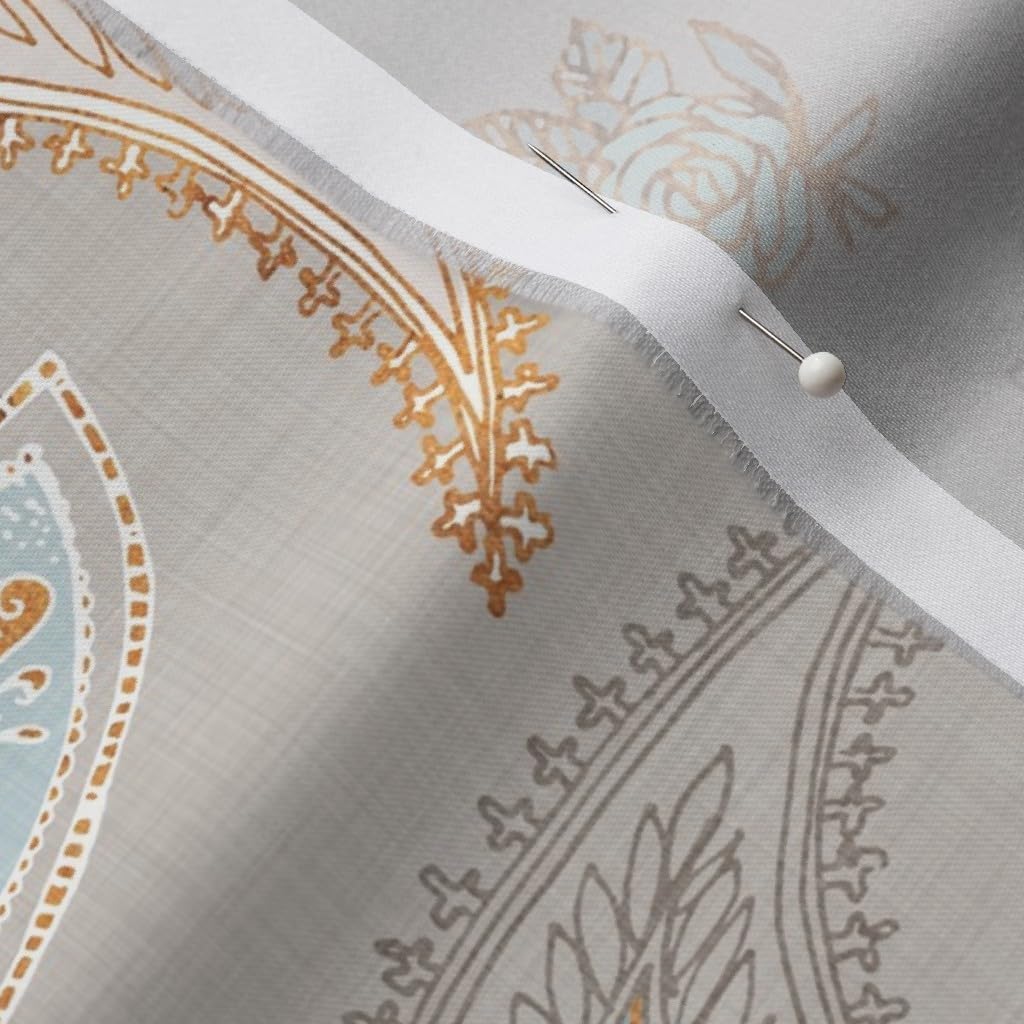 Spoonflower Fabric - Boho Paisley Gold Roses Peony Bohemian Antique Chevron Floral Damask Printed on Organic Cotton Sateen Fabric by The Yard - Sewing Quilting Apparel Home Decor