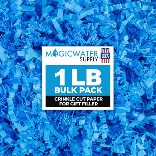 MagicWater Supply Crinkle Cut Paper Shred Filler-1LB Light Blue-Decorative & Protective Packaging for Bridesmaid Gifts & Bridesmaid Proposal Gifts Holiday Stuffers Birthdays Wedding & Anniversaries