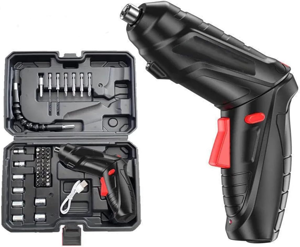 Electric Screwdriver Set, 47 In 1 Usb Rechargeable Screwdriver Gun Twistable Handle, 3.6V Drill Screwdriver Bits Set With Built-In Led, 1800Mah Black