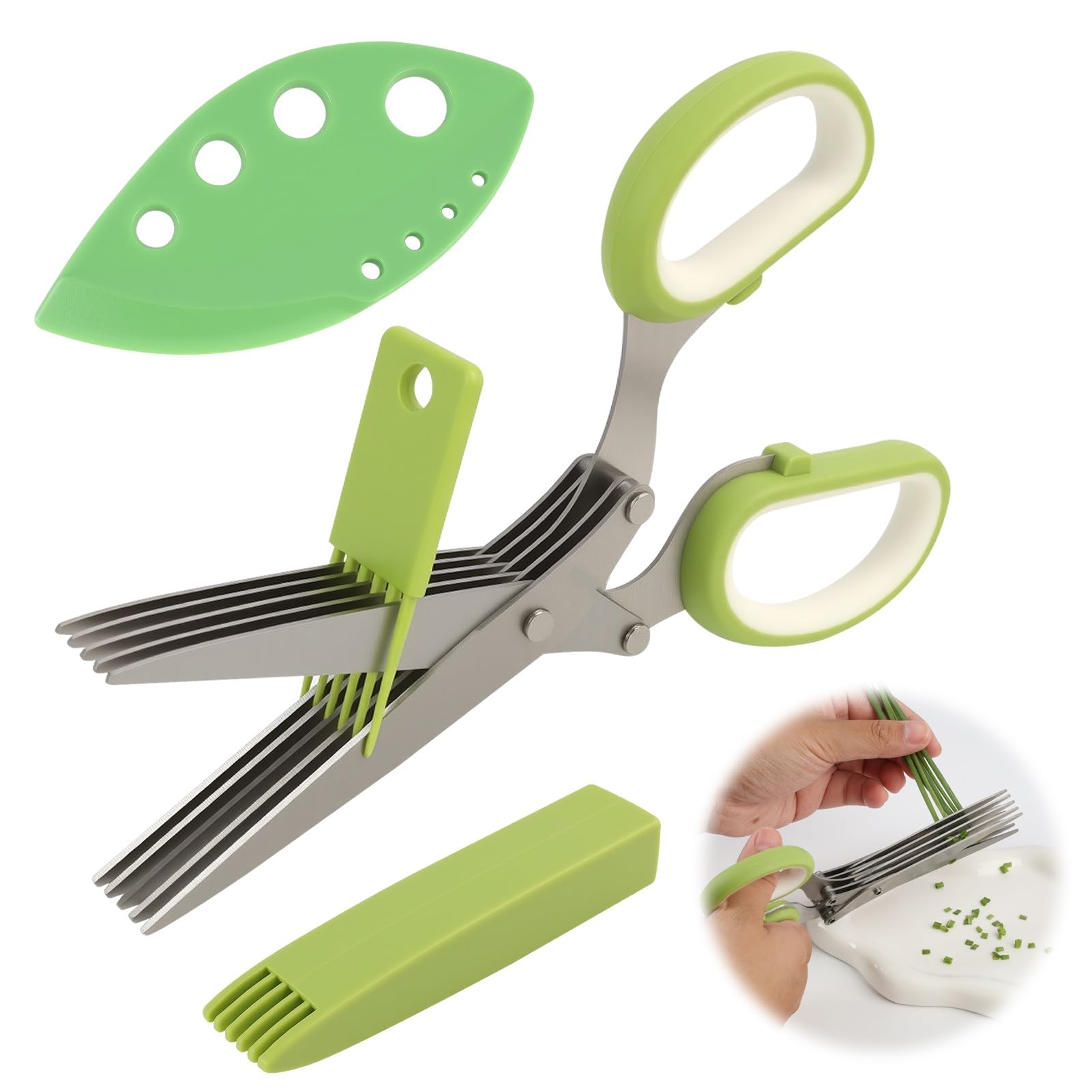 Forbici per Erbe Aromatiche in Acciaio Inox con 5 Lame Affilate, Manico Ergonomico