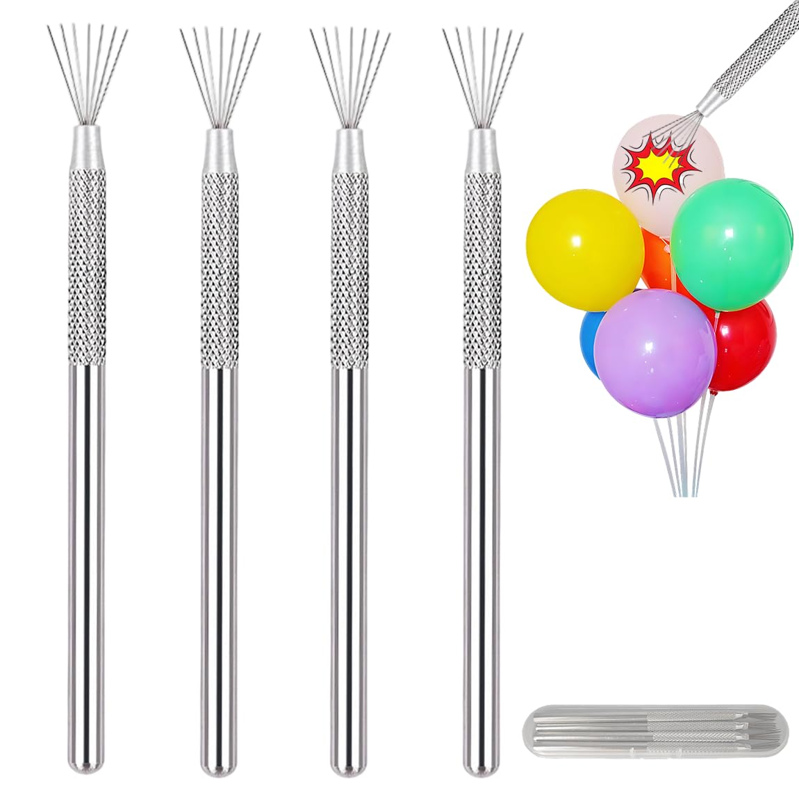 4PCS Balloon Striker Popper Tool with 7 Iron Pins,Practical Balloon Burster Stick,Perfect for Party Cleanup, Event Decorations