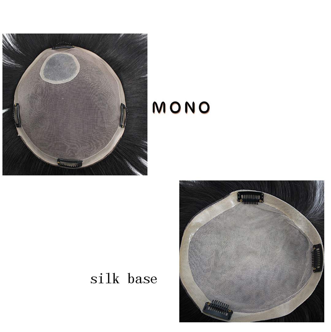 Human Hair Toupee Virgin Hair, Hand Made Clip in Top Wiglet Wiglet Hairpieces Topper for Men, 6.3" x 7" Mono