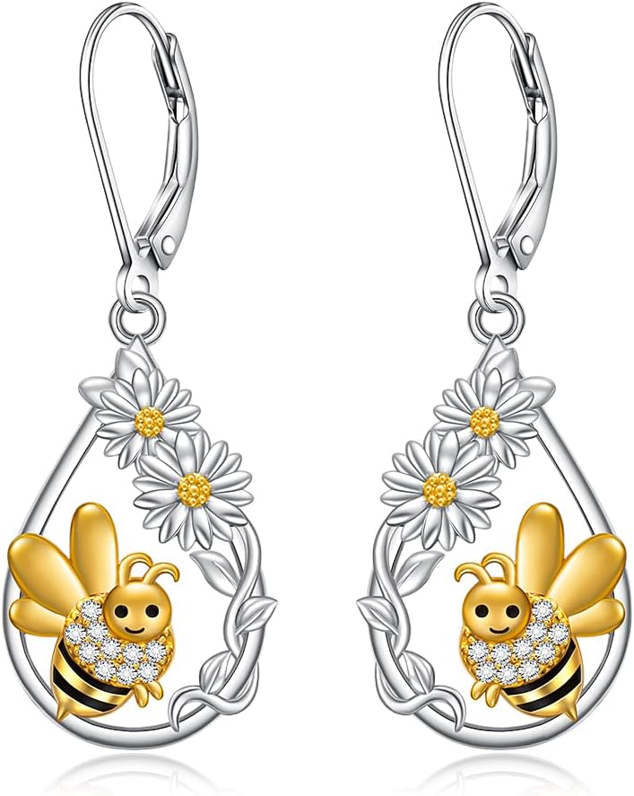 Bee Earrings for Women Sterling Silver Daisy Earrings Cute Animal Bee Jewelry Christmas Birthday Gifts for Women Lovers