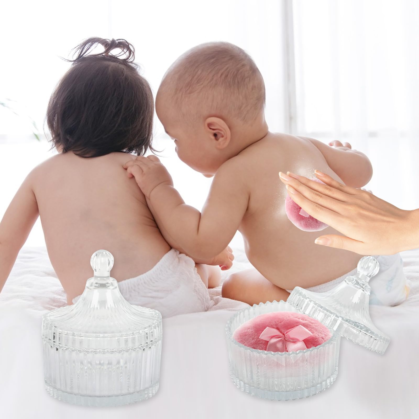 Set di contenitori per polvere in vetro con nappa in cipria, in polvere per il corpo, talco, o in vetro per caramelle, cioccolato, biscotti, come regalo per compleanno, Natale, feste, matrimoni