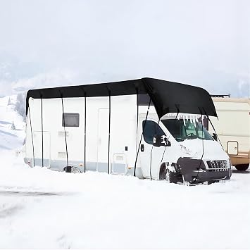 210D Oxford Rv Cover for Roof Heavy Duty Waterproof Wind, Rain and Snow Proof RV Roof Cover for Class A/B/C Motorhomes Popup & Truck Campers Travel Trailer Black 9.5X3M
