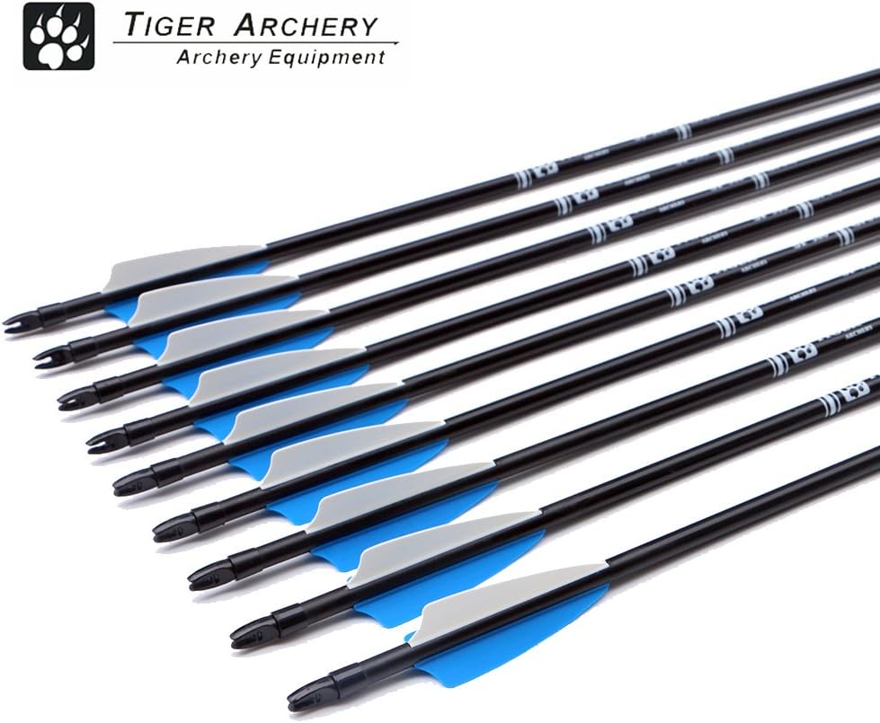 Tiger Archery 30inch Fiberglass Arrow with Replaceable Arrowhead Spine 500 for Recurve and Compound Bow Hunting and Practice Hunting (Green White, 30) : Sports & Outdoors