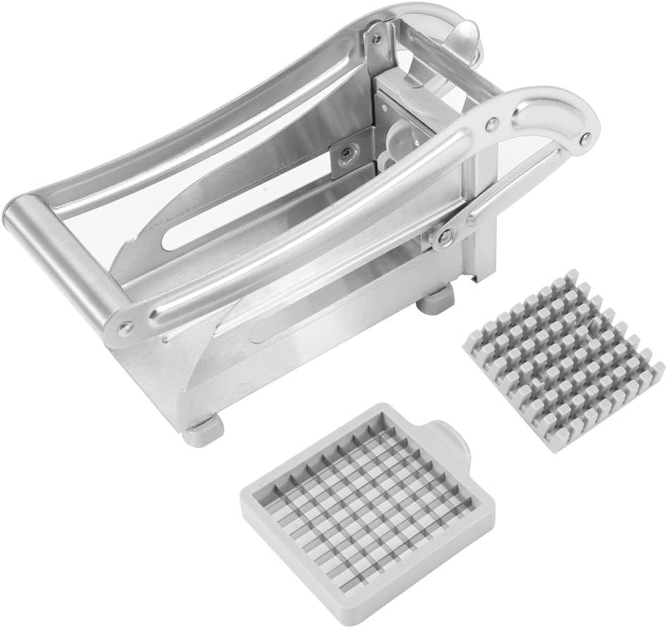 French Fries Potato Cutter, Stainless Steel French Fry Potato Cutter Potato Chips Vegetable Chopper Dicer Slicing Tool with 2 Blades for Easy Slicing