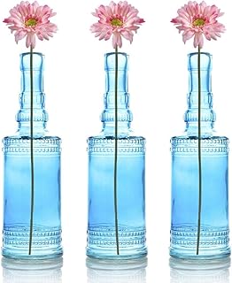 Quasimoon PaperLanternStore.com Bulk Pack (3) Camila Turquoise Vintage Glass Bottle Wedding Flower Vase