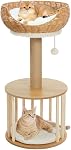 Made4Pets Tour de chat en bois moderne pour les chats intérieurs avec lit de chat de rotin tissé à la main, arbre de chat avec scratching de chat sisal / 2 Coussin doux pour petit & Moyenne Cats-76cm/30