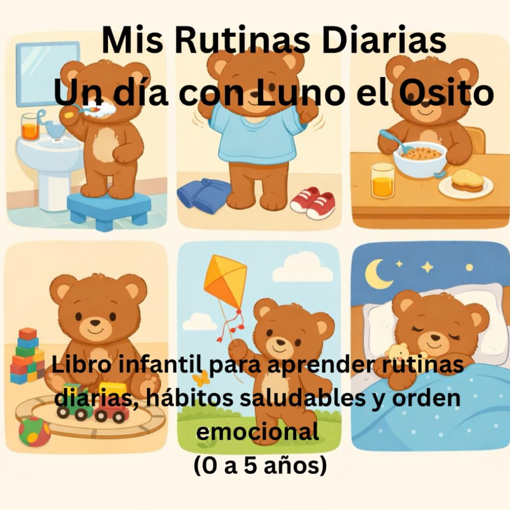 Mis Rutinas Diarias Un día con Luno el Osito: Libro infantil para aprender rutinas diarias, hábitos saludables y orden emocional (0 a 5 años) (Luno books)