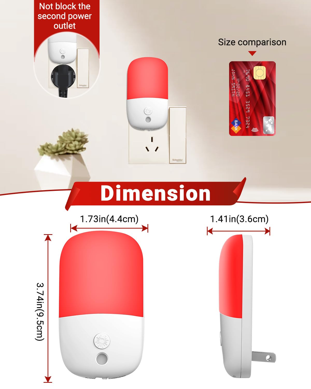 670nm Red Night Lights with Retractable Plug 2 Pack - 0 5W Red Light Night Light with Dusk — view 5