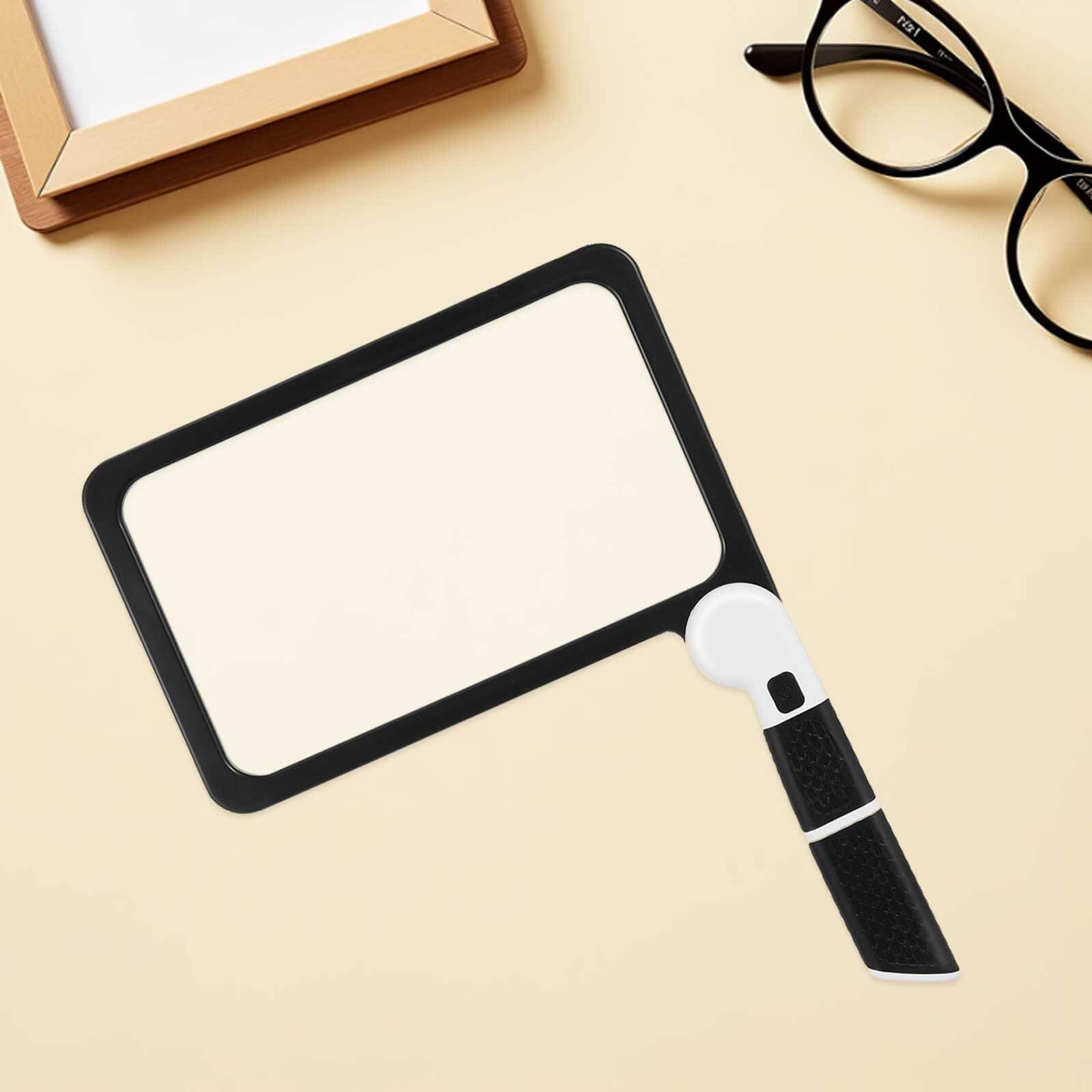 Lupa de Lectura Rectangular LED Plegable de Mano Negro 2piezas | Abs, Goma y Acrílico, Iluminación LED Integrada, para Lectura y Tareas de Proximidad
