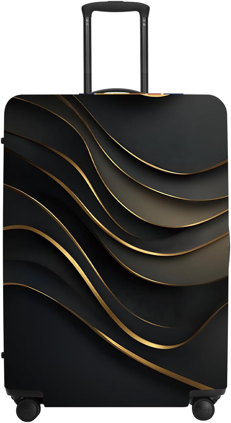 Luggage Cover – Washable Suitcase Protector Cover, Gold Abstract Curve Luxury Pattern Anti-Scratch Elastic Sleeve for 32-34 Inch Suitcases & Travel Luggage