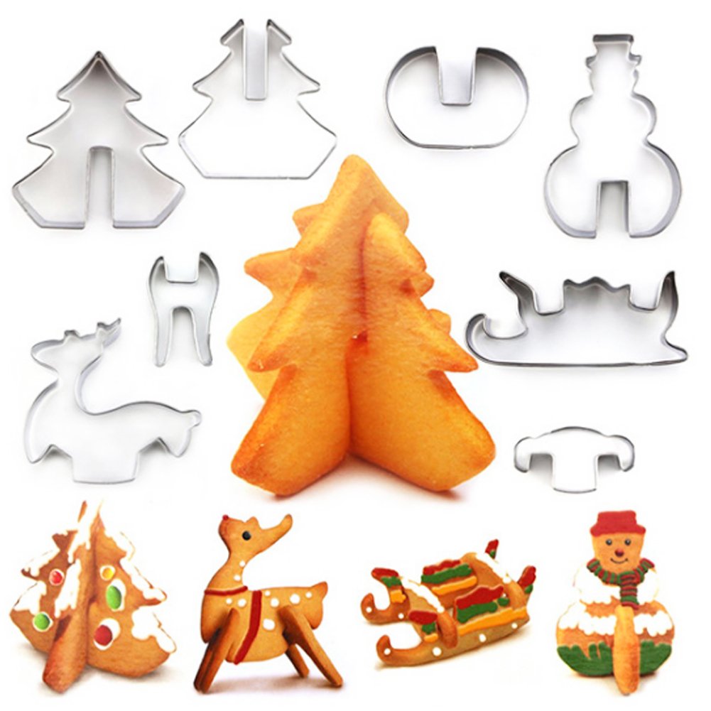 hou zhi liang Christmas Stainless steel 3D Mold Cake Mould Biscuit Mold Baking Utensils 1 set