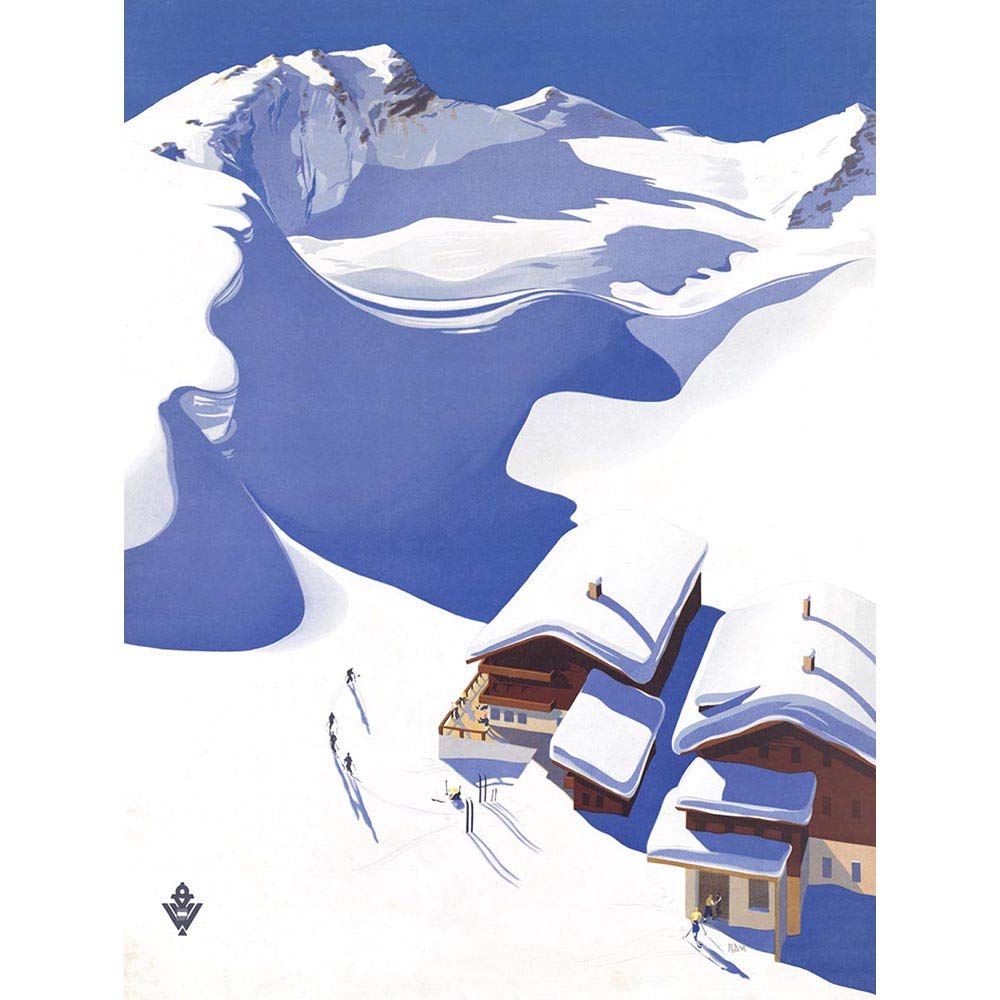 Wee Blue Coo Travel Austria Ski Lodge Alps Snow Art Print Poster Wall Decor 12X16 Inch