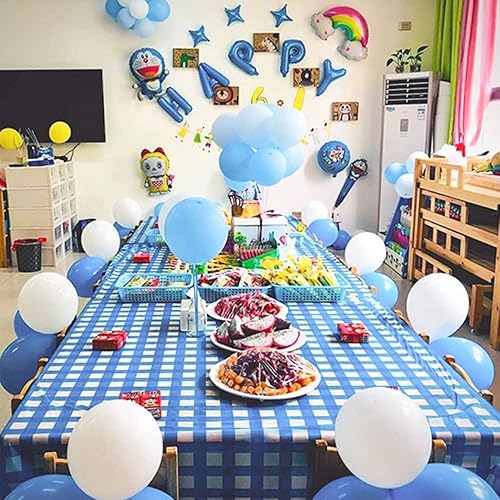 Miniatura 6 de Yancorp Paquete de 4 manteles de plástico a cuadros azules y blancos de 54 x 108 pulgadas, fundas de mesa desechables para mesa rectangulares