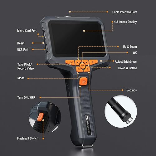 Miniatura 8 de Teslong Cámara de Alcantarillado de 50 Pies, Boroscopio de Lente Dual con Luz, Cámara de Inspección Endoscópica de Fontanería de Drenaje HD de 4.3",