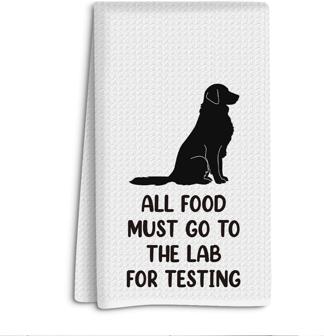 All Food Must Go to The Lab for Testing Kitchen Towels Dish Towels Dishcloth, Flour Sack Hand Towel for Farmhouse Kitchen Decor, Labrador Retriever Gifts, Black Lab Gifts