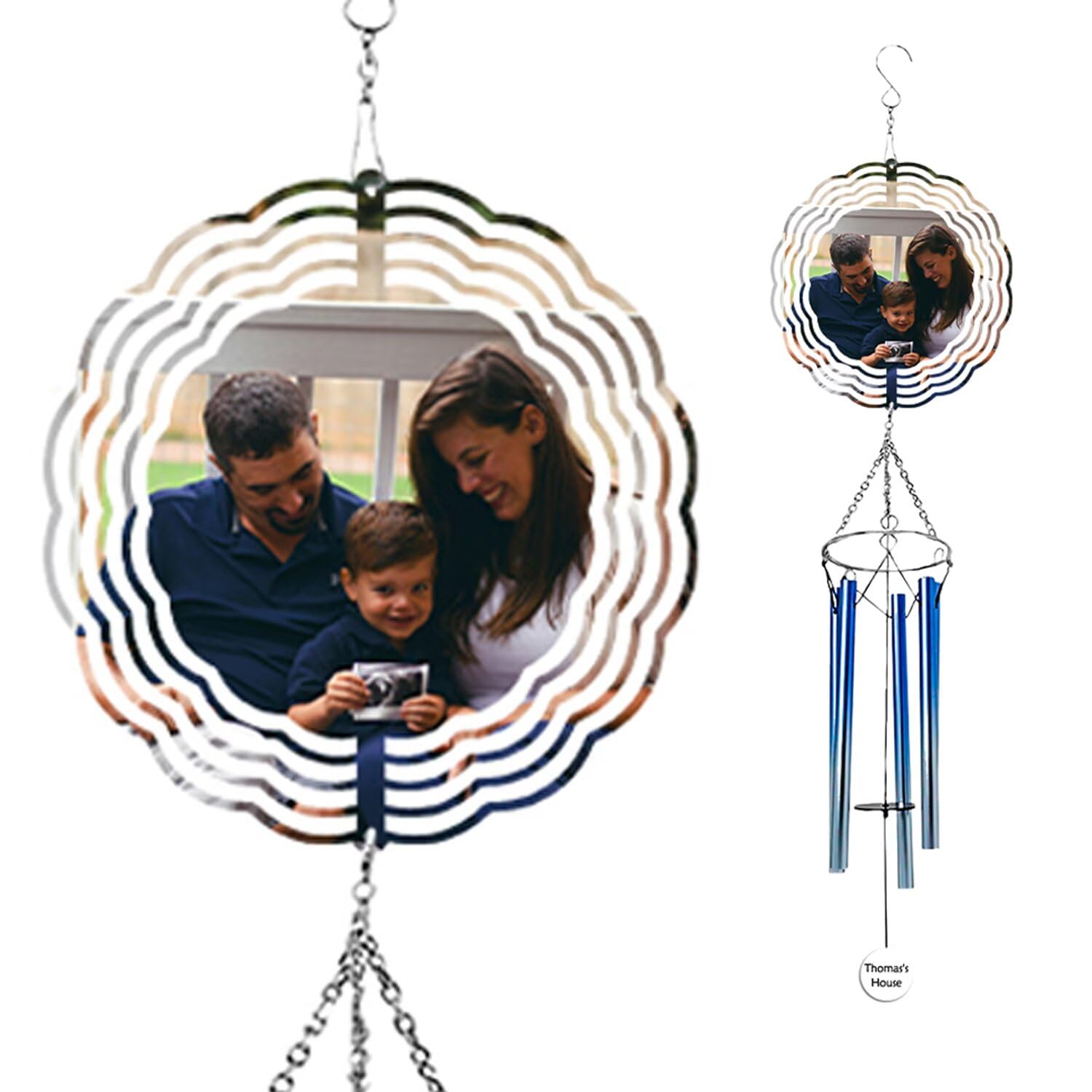 LANZOL Wind Chime Personalized with Name & Photo, in Loving Memory - Sympathy Gifts - Keepsake Loss of Beloved One - Listen to The Wind and Think of Me Wind Chime 8"/20cm