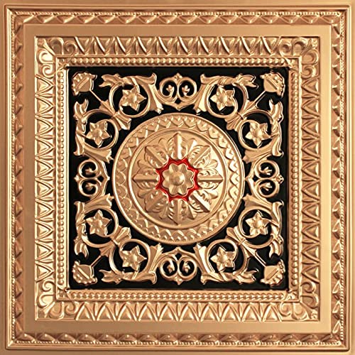 Venice #223 PVC Decorative Ceiling Tile Panel 2ftx2ft Glue Up/Grid (Pack of 12 - Approx. 48 sq. ft.) (Gold/Black/Red)