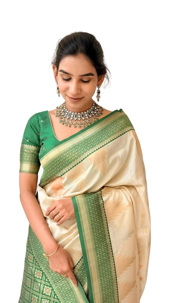 Women's Beautiful Soft Silk Saree With Zari Weaving With Blouse Piece
