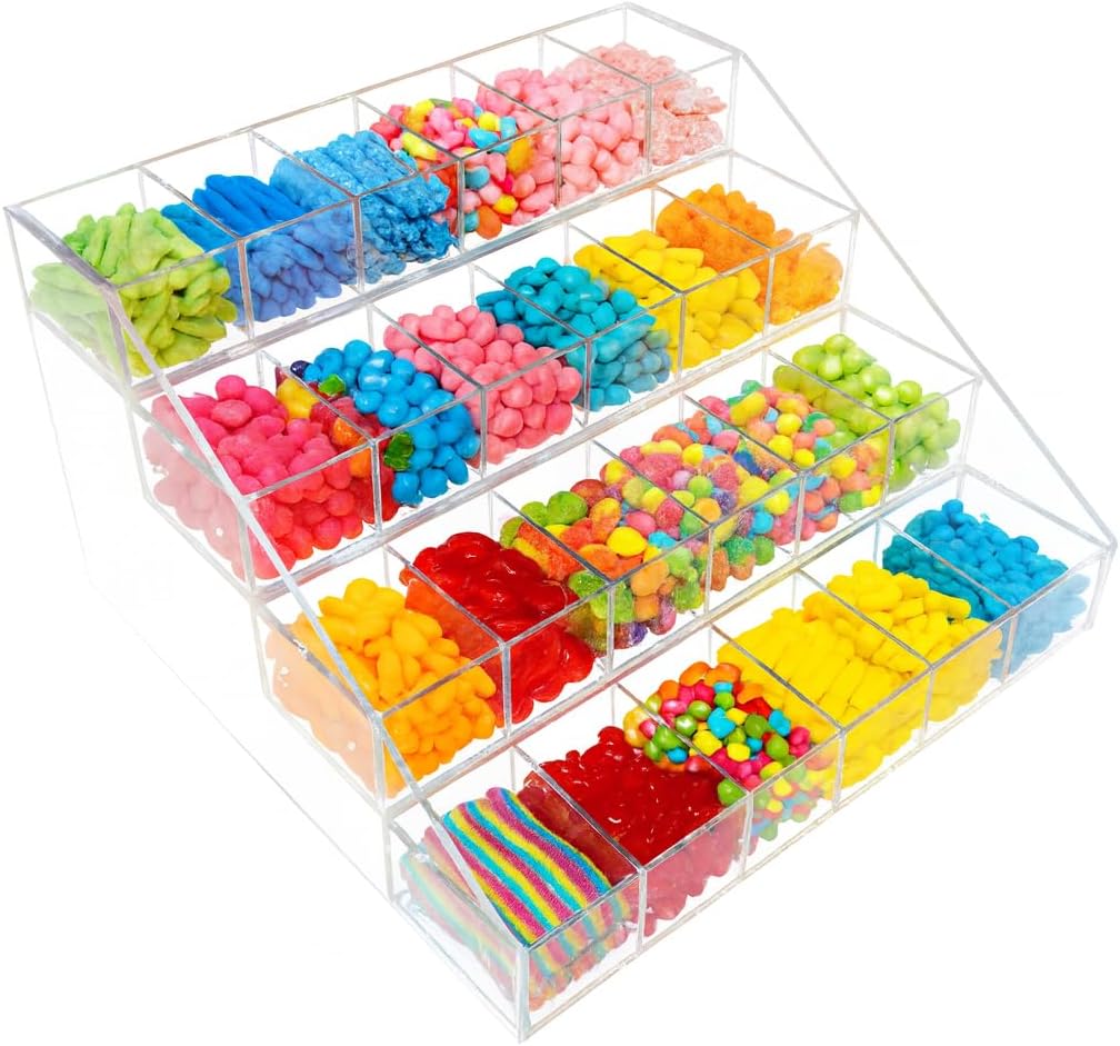 CuteBox Company Clear Acrylic 4 Tier 24 Bin Organizer (16" x 15.5" x 9.5") for Retail, Merchandise, Display, Jewelry, Repair Parts, Beads, Trinkets, Tchotchkes, Storage, Organization