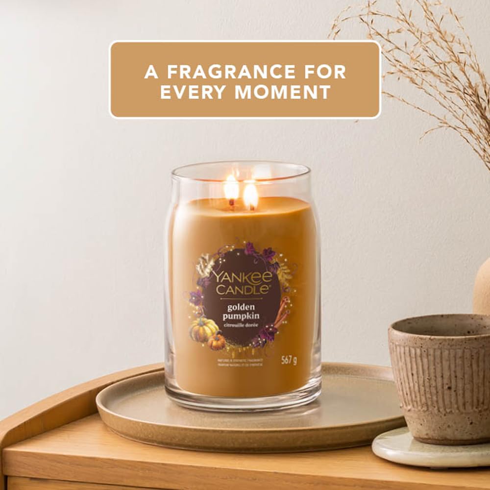 Bougie Parfumée Yankee Candle Golden Pumpkin - Grand Format 567g - Parfum Citrouille Dorée, Cannelle, Gingembre - Brûle Jusqu'à 90 Heures