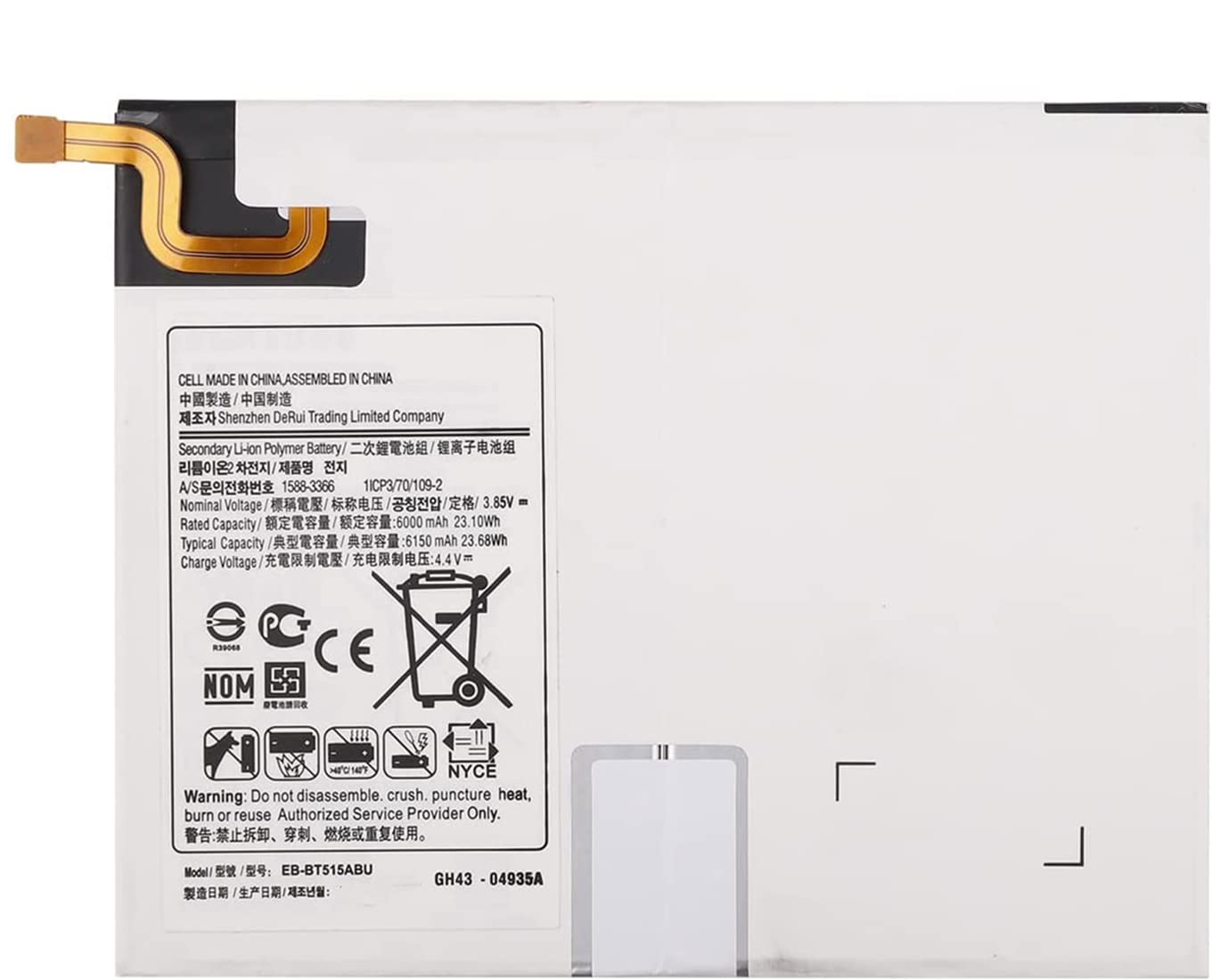 AKKEE EB-BT515ABU Tablet Batteria per Samsung Galaxy Tab A 10.1 2019 SM-T510 SM-T515 Series GH43-04935A 3.85V 23.68Wh 6150mAh with Tools