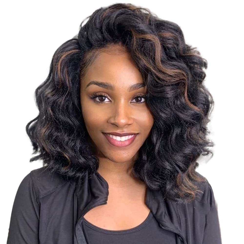 Ocean Wave Crochet Hair 18 Inch 8 Packs Soft Water Wave Crochet Braids Synthetic Black Wavy Braiding Hair Extensions (1B)