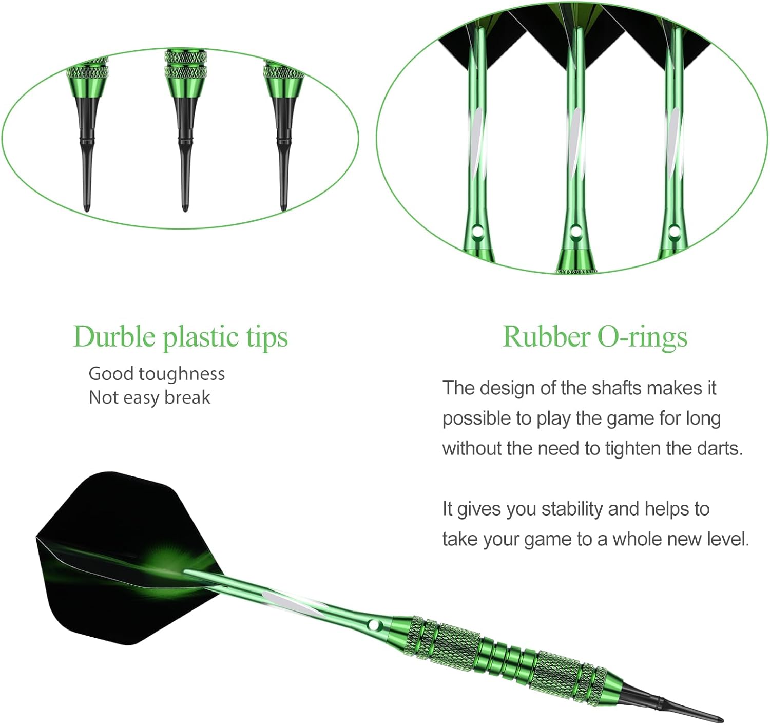 Soft tip Darts Set 18/20 Grams - Professional Darts Plastic Tip with Brass Barrel + Aluminum Shafts + 50 Rubber o-Ring + 6 Flights +50 Soft Tips for Electronic Dartboard