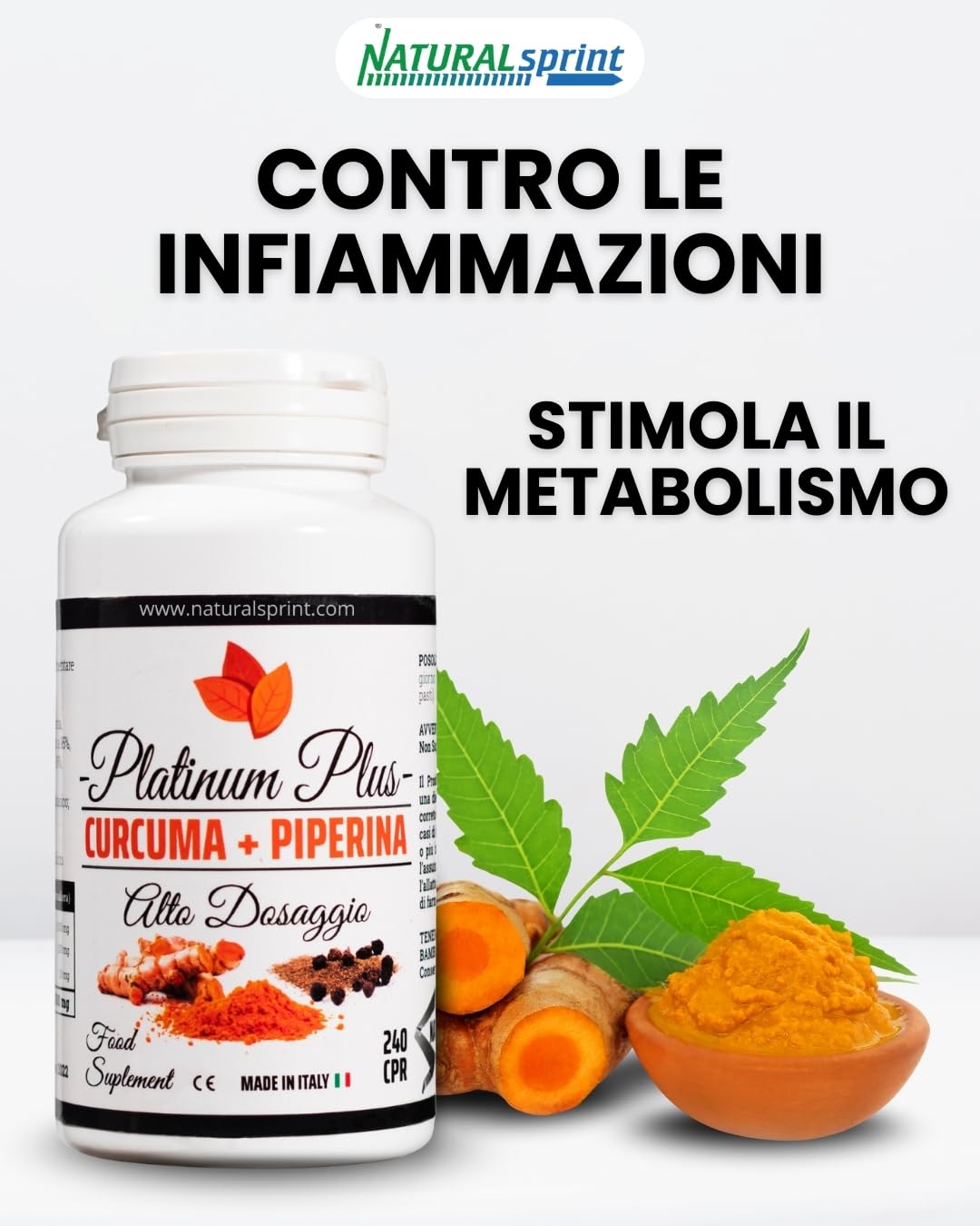 Curcuma + Piperina Platinum Plus - Curcumina Titolata ad Alto Dosaggio – 240 Compresse Naturali Made in Italy per il benessere quotidiano