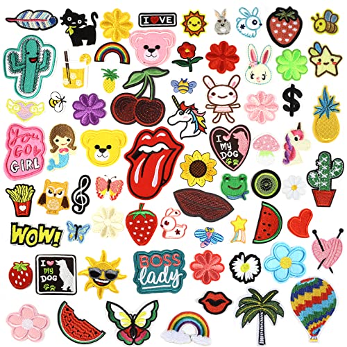 RYMALL 70 Pieces Broderie Patch Thermocollant, Random Style Embroidered Patches pour Vêtement t-Shirt Jeans Sacs À Dos DIY Cover