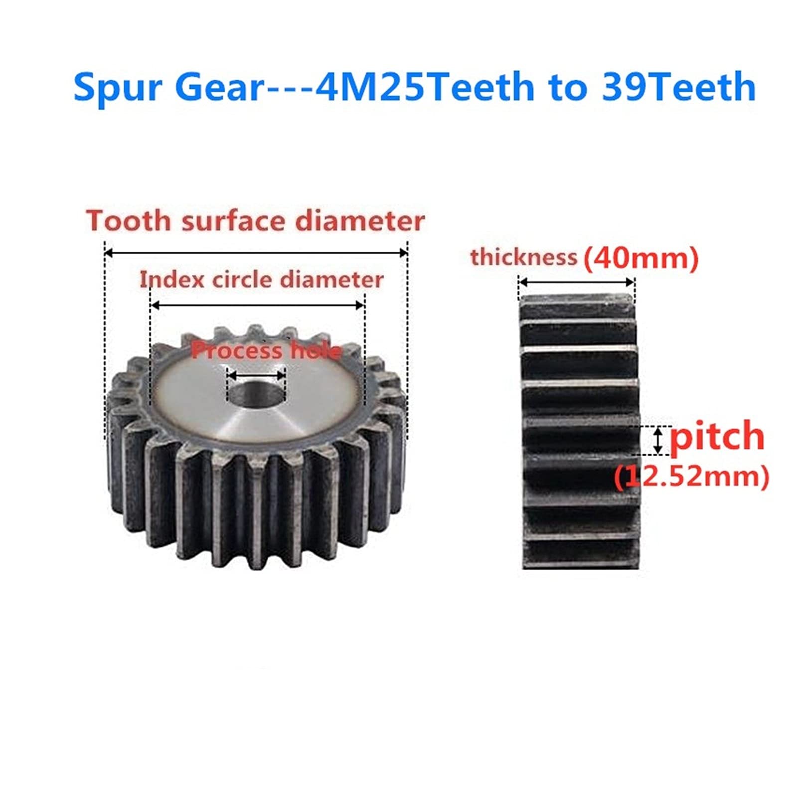 CHFENG-GG 4M 25 dents/39 dents Pignon en acier au carbone Nombre de dents : 36 dents