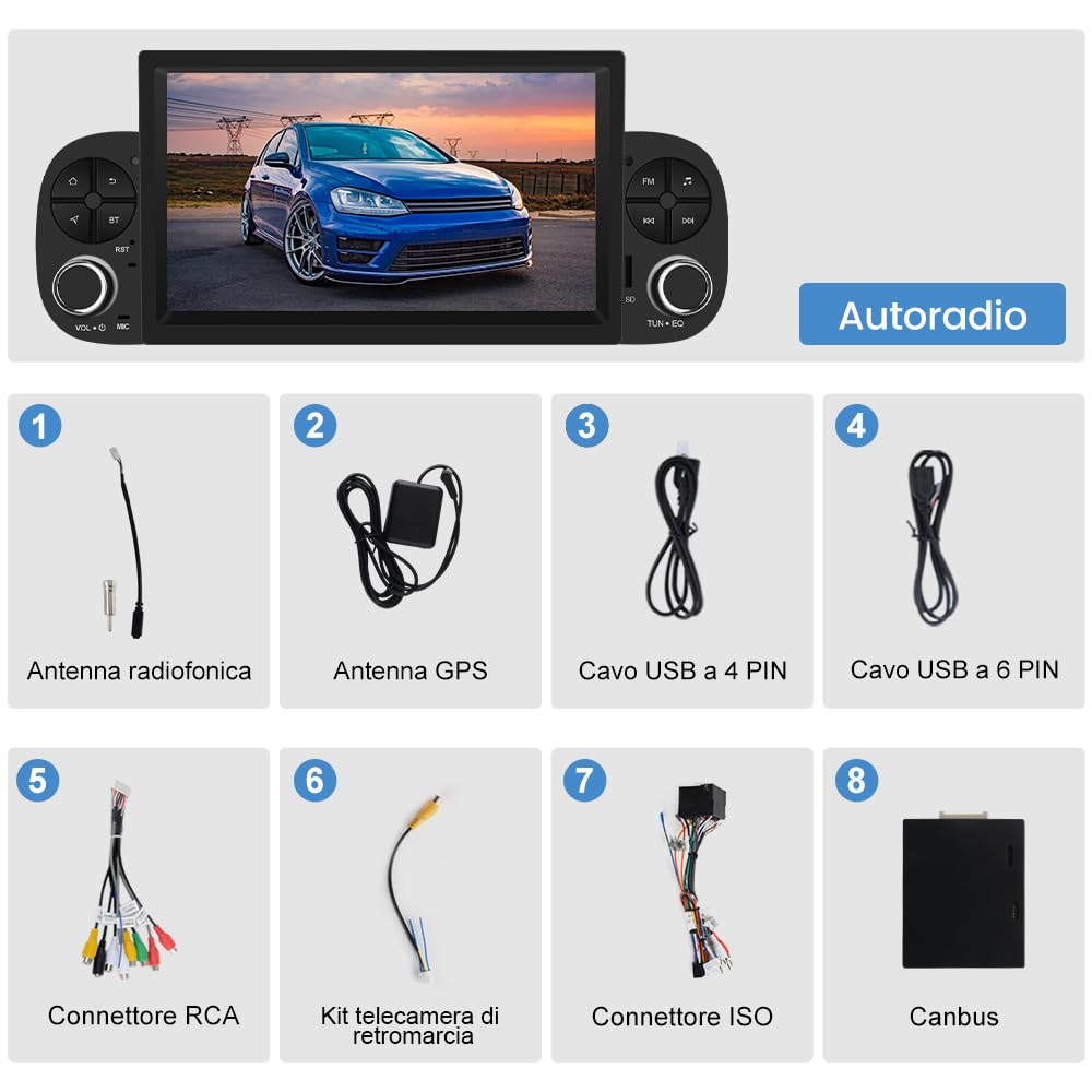 AWESAFE 7 Pollici Autoradio 1 DIN Fiat Panda (2013-2021) Android 13 per Car Radio (2+32GB) con CarPlay Android Auto FM RDS GPS Bluetooth WIFI USB Comandi al volante