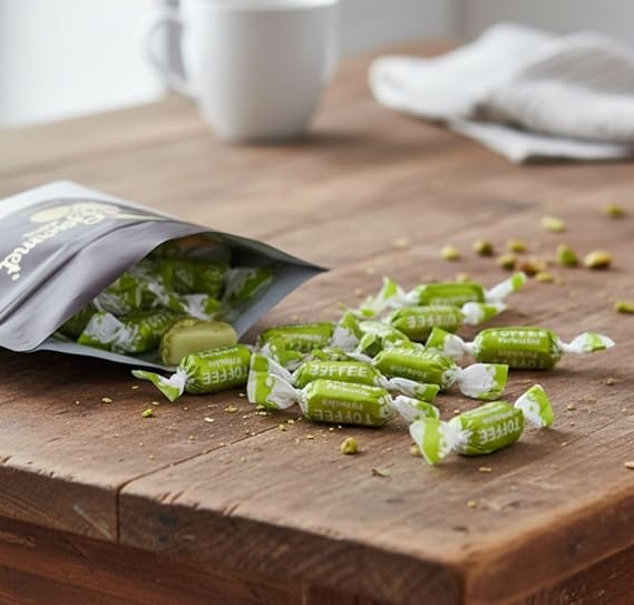SweetGourmet Italian Pistachio Toffee, Wrapped Hard Candy, 2 Pounds