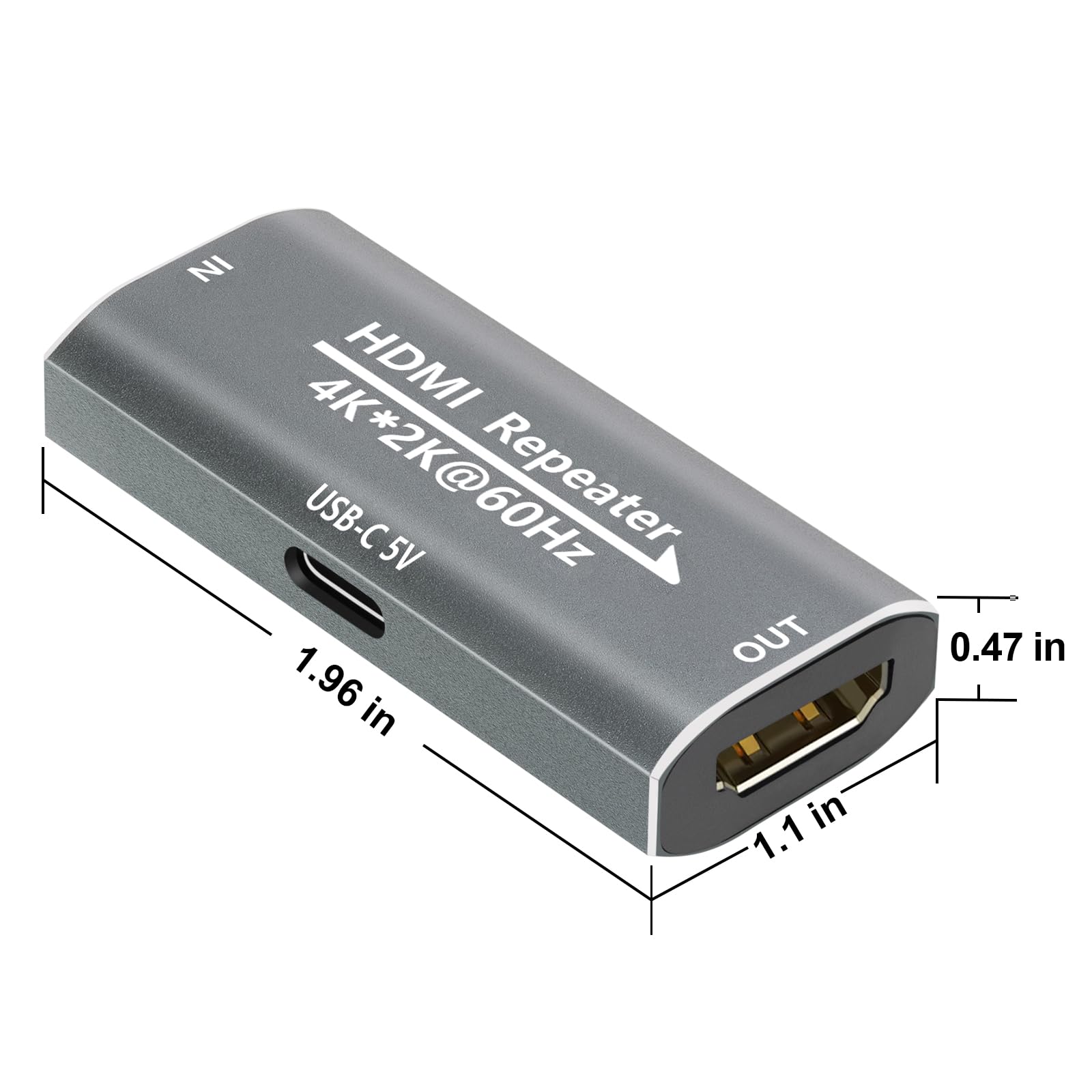 Ripetitore di segnale amplificatore HDMI – 4K @ 60Hz 25M / 1080P 145FT Extender, HDMI femmina a femmina Plug & Play, per gaming/home theater/uso ufficio con porta di alimentazione USB-C