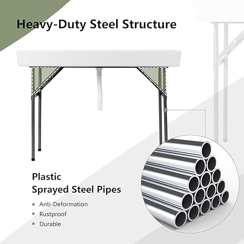 Miniatura 4 de Mesa enfriadora de hielo de 4 pies, mesa de hielo profundo al aire libre con falda a juego, patas de metal con recubrimiento en polvo, mesas de