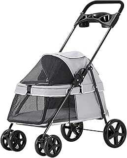 Carrinhos de estimação premium para cães e gatos Carrinhos de bebê para cães Carrinhos para cães pequenos Carrinhos de cachorro leves Carrinho de viagem para animais de estimação Carrinho de passeio dobrável para cães (cinza)