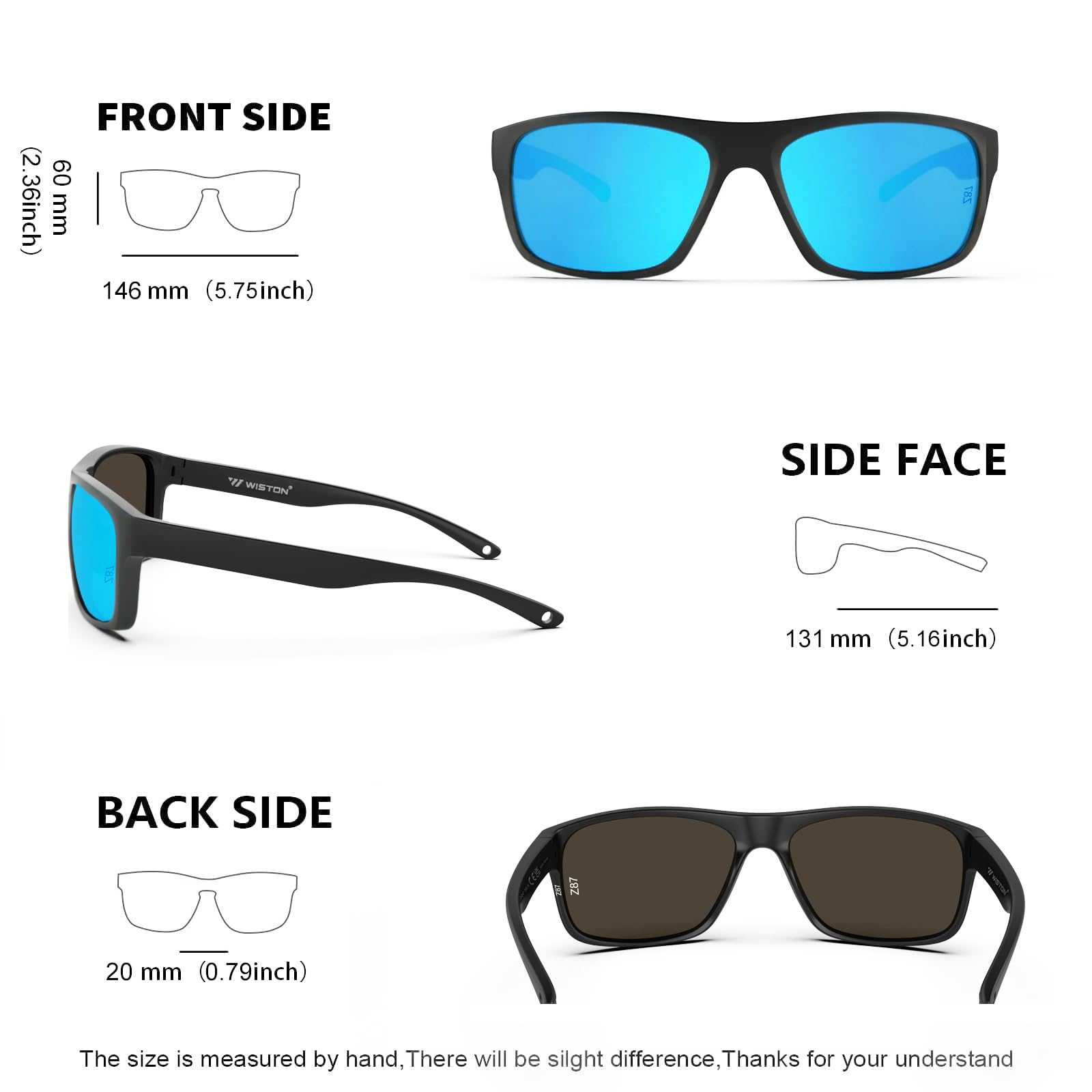 WISTON Z87 - Gafas de sol deportivas de seguridad para hombre, protección UV400, resistentes a los impactos, marco TR90, rectangular, Z8247