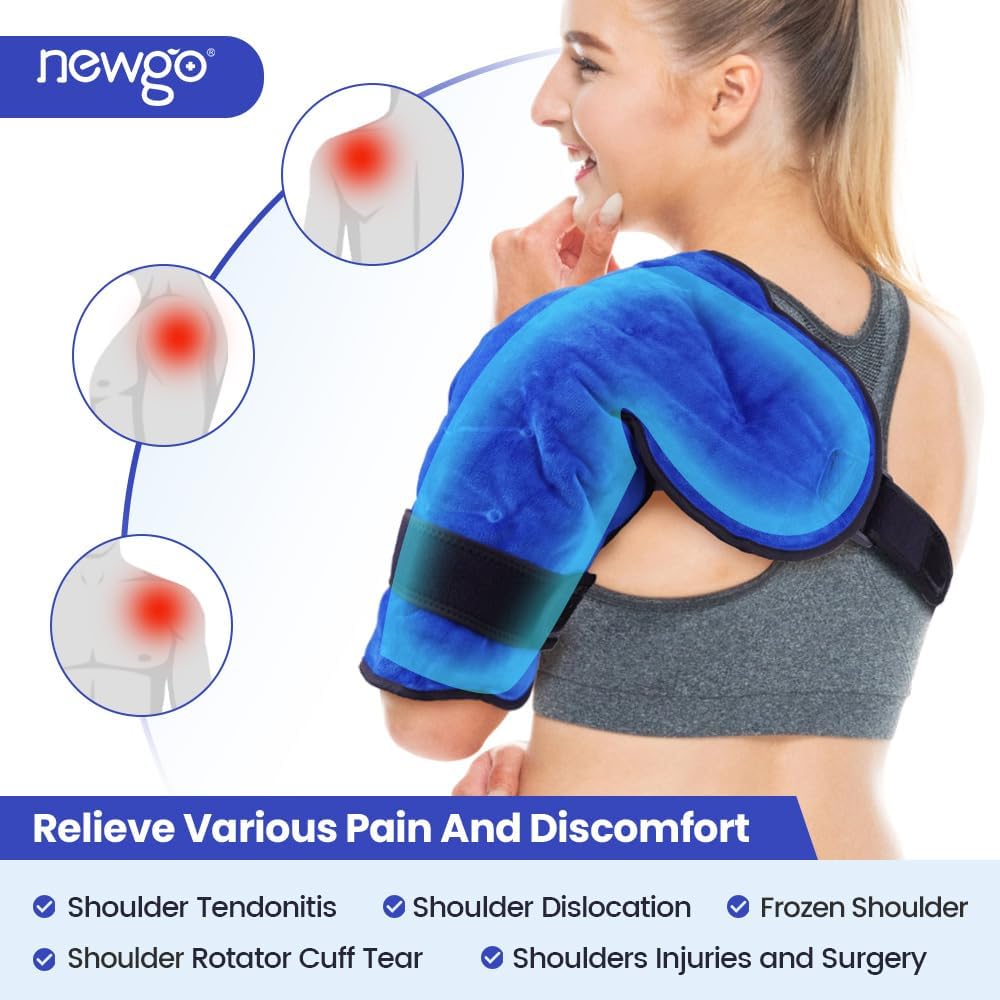 NEWGO Shoulder Ice Pack Rotator Cuff - Reusable Cold Therapy Wrap Shoulder Brace for Pain Relief, Gel Ice Pack for Injuries & Surgery Recovery with Adjustable Strap - Blue (Pack of 2)