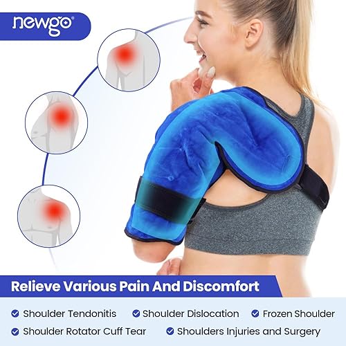 Miniatura 3 de NEWGO Bolsa de hielo para hombro, manguito rotador, terapia de frío, envoltura de hombro grande para alivio del dolor y tendinitis, bolsa de hielo