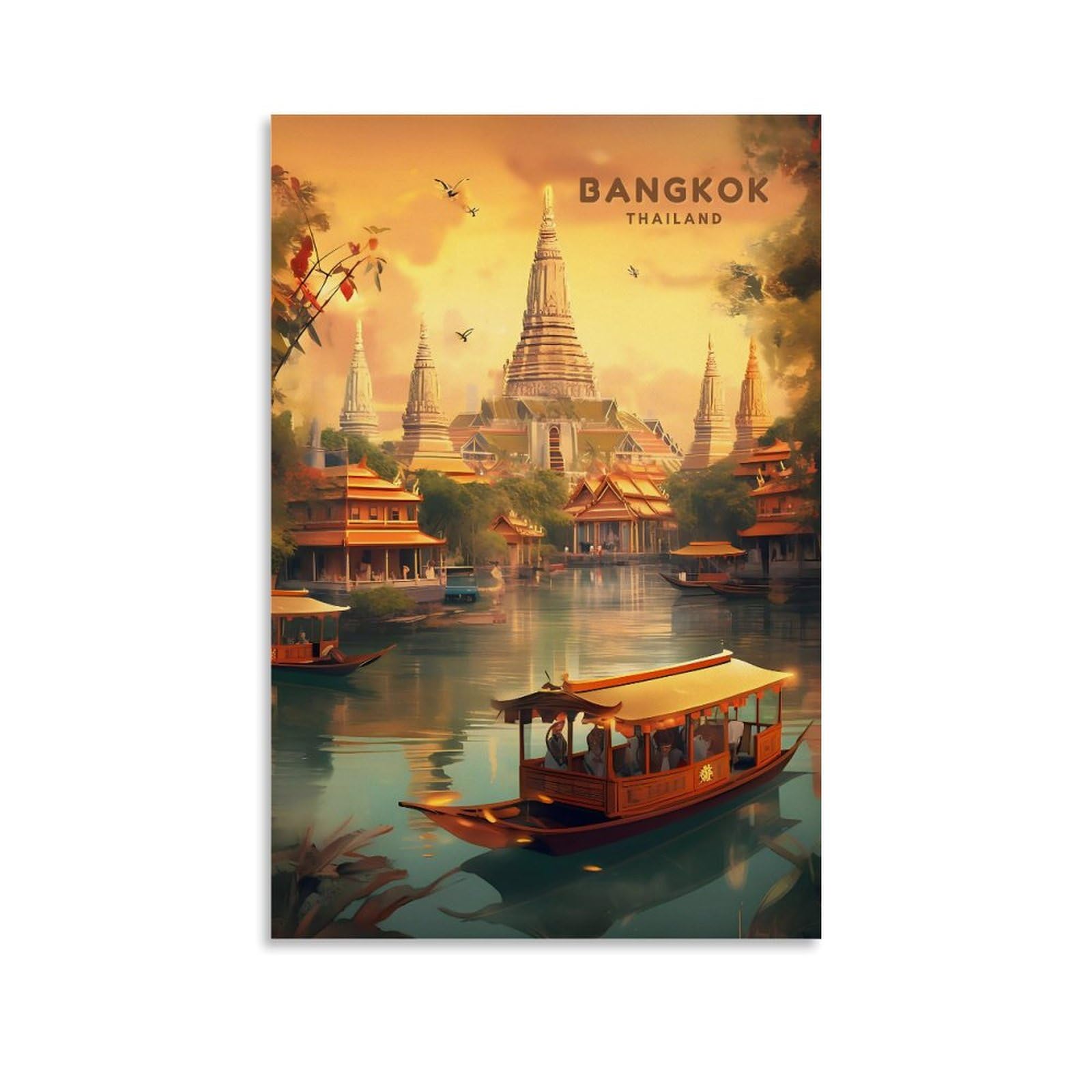 ouweri Bangkok Thailand Vintage Travel Poster Decorative Painting Canvas Wall Art Living Rooms Bedroom Painting 24x36inch(60x90cm)