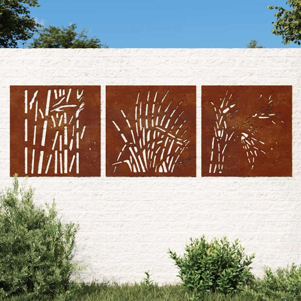 vidaXL Décorations murales jardin 3 pcs 55x55 cm design d'herbe
