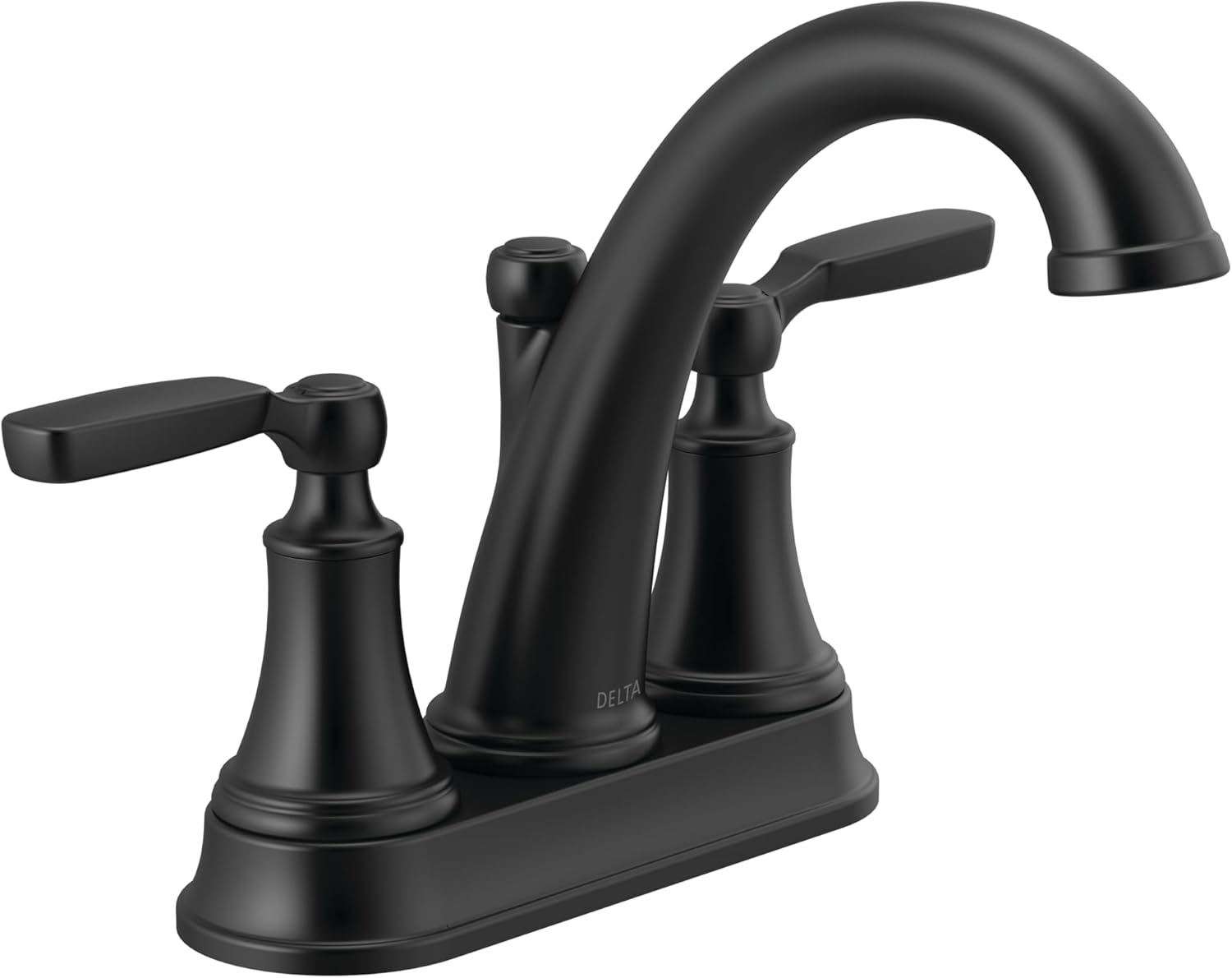 Delta Faucet Woodhurst Centerset Bathroom Faucet, Black 2-Handle Bathroom Faucet, Delta Bathroom Sink Faucet, Metal Push-Pop Drain Assembly, Matte Black 2532LF-BLMPU