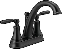 Delta Woodhurst Matte Black Centerset Bathroom Faucet, 2-Handle Sink Faucet with Metal Drain, 2532LF-BLMPU