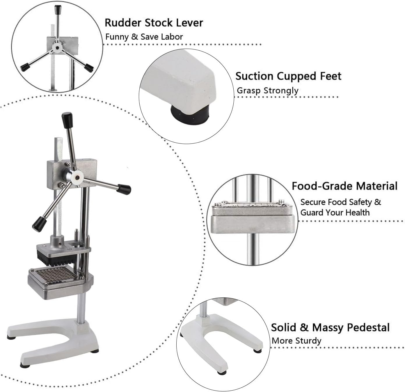 Commercial French Fry Cutter, Stainless Steel French Fry Cutter Potato Dicer with 3 Sizes Blades, Vegetable Chopper Onion Chopper Dicer Cutter for Restaurants & Home Kitchen